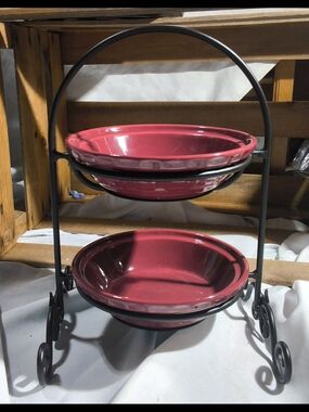 Longaberger Red Two-Tier Ceramic Serving Stand